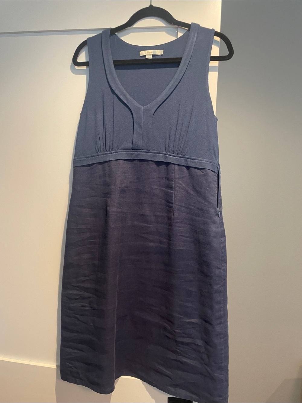 Boden Sleeveless mixed media cotton and linen Navy Shift Dress